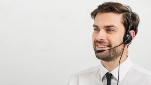 Man with beard taking calls and enjoying it